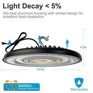 Lightdot 100W LED High Bay Light, 5000K 14000LM (Eqv. to 400W HPS/MH) LED High Bay Lights, ETL Listed UFO Lights with Plug UFO High Bay Shop Light Energy Saving Upto 760KW*16/Y(5Hrs/Day)-16Pack