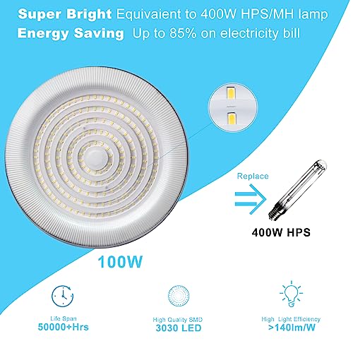 Lightdot 100W LED High Bay Light, 5000K 14000LM (Eqv. to 400W HPS/MH) LED High Bay Lights, ETL Listed UFO Lights with Plug UFO High Bay Shop Light Energy Saving Upto 760KW*16/Y(5Hrs/Day)-16Pack