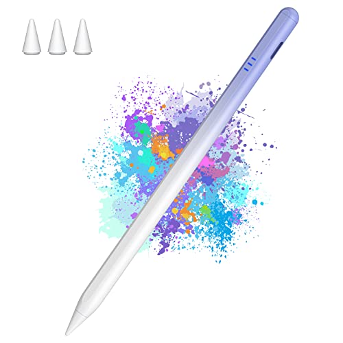 Stylus Pen for iPad with Palm Rejection, Tilt Sensitivity, Magnetic Adsorption, Active iPad Pencil Compatible with Apple iPad (2018 and Later), iPad Pro/Air/Mini for Writing/Drawing (White Purple)