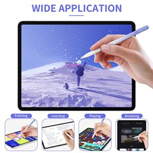 Stylus Pen for iPad with Palm Rejection, Tilt Sensitivity, Magnetic Adsorption, Active iPad Pencil Compatible with Apple iPad (2018 and Later), iPad Pro/Air/Mini for Writing/Drawing (White Purple)