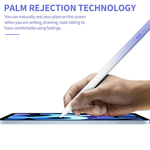 Stylus Pen for iPad with Palm Rejection, Tilt Sensitivity, Magnetic Adsorption, Active iPad Pencil Compatible with Apple iPad (2018 and Later), iPad Pro/Air/Mini for Writing/Drawing (White Purple)