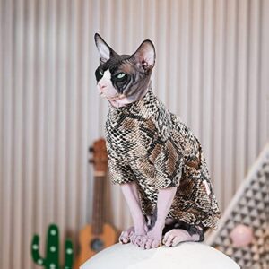 Sphynx Hairless Cat Clothes Spring Summer Limited Edition Snake Skin Pattern Cotton T-Shirts Elasticity Turtleneck Pet Clothes for Cat (XXL(13.8-16.5lbs), Golden Skin)