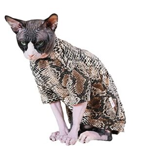 sphynx hairless cat clothes spring summer limited edition snake skin pattern cotton t-shirts elasticity turtleneck pet clothes for cat (m (6-7.7lbs), golden skin)