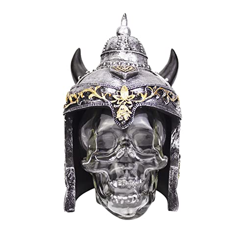 Skull with Viking Helmet Liquor Decanters Whiskey Vodka Crystal Skull Head Decanter Set 450ml (15oz) (Viking)