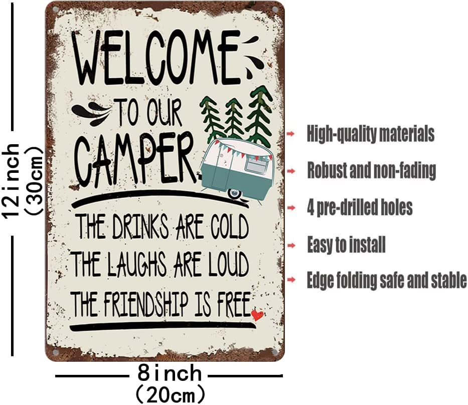 Camper Decor Camping Accessories For Campers Rv Decorations For Inside Sign Metal Tin Signs Funny Campsite Rules Travel Trailer Wall Decor Personalized Welcome Gifts