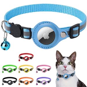 arojore airtag cat collar reflective adjustable cat collar with air tag holder and bell breakaway buckle lightweight for pets kitten, blue one size