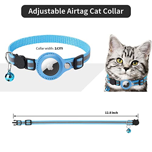 Arojore AirTag Cat Collar Reflective Adjustable Cat Collar with Air tag Holder and Bell Breakaway Buckle Lightweight for Pets Kitten, Blue One Size