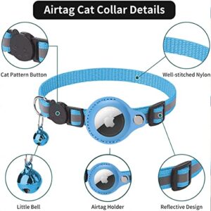 Arojore AirTag Cat Collar Reflective Adjustable Cat Collar with Air tag Holder and Bell Breakaway Buckle Lightweight for Pets Kitten, Blue One Size