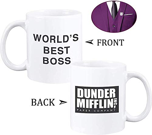 World's Best Boss Mug, The Office Mug Dunder Mifflin 11 oz Ceramic Mug Funny Unique Idea Cup Gift for Office Male Female Bosses Coworkers