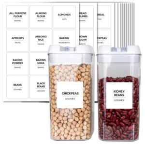 144 pantry labels for food storage containers, waterproof printed on vinyl labels, household stickers + numbers, minimalist kitchen, water resistant, organization for jars and canisters