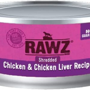 Rawz Natural Premium Canned Cat Wet Food Shredded -12 Pack Chicken Variety Bundle - 4 Flavors - (Chicken & Duck, Chicken & Liver, Chicken & Pumpkin, Chicken) with Hotspot Pets Food Bowl - (3oz Cans)