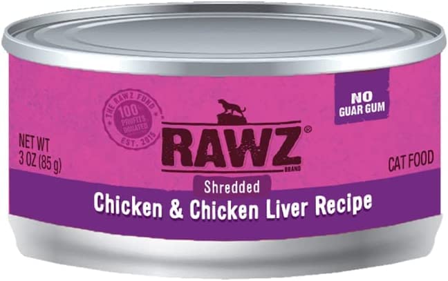 Rawz Natural Premium Canned Cat Wet Food Shredded -12 Pack Chicken Variety Bundle - 4 Flavors - (Chicken & Duck, Chicken & Liver, Chicken & Pumpkin, Chicken) with Hotspot Pets Food Bowl - (3oz Cans)