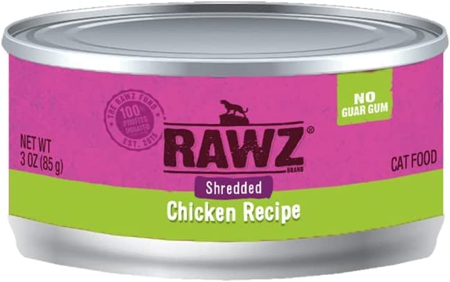 Rawz Natural Premium Canned Cat Wet Food Shredded -12 Pack Chicken Variety Bundle - 4 Flavors - (Chicken & Duck, Chicken & Liver, Chicken & Pumpkin, Chicken) with Hotspot Pets Food Bowl - (3oz Cans)