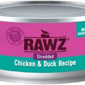 Rawz Natural Premium Canned Cat Wet Food Shredded -12 Pack Chicken Variety Bundle - 4 Flavors - (Chicken & Duck, Chicken & Liver, Chicken & Pumpkin, Chicken) with Hotspot Pets Food Bowl - (3oz Cans)