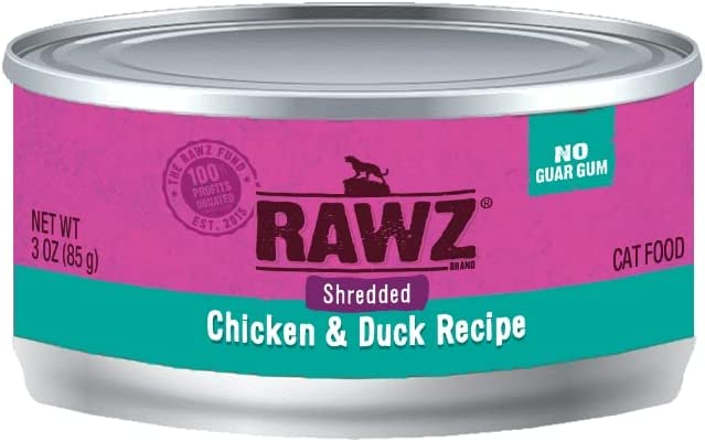 Rawz Natural Premium Canned Cat Wet Food Shredded -12 Pack Chicken Variety Bundle - 4 Flavors - (Chicken & Duck, Chicken & Liver, Chicken & Pumpkin, Chicken) with Hotspot Pets Food Bowl - (3oz Cans)