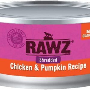 Rawz Natural Premium Canned Cat Wet Food Shredded -12 Pack Chicken Variety Bundle - 4 Flavors - (Chicken & Duck, Chicken & Liver, Chicken & Pumpkin, Chicken) with Hotspot Pets Food Bowl - (3oz Cans)