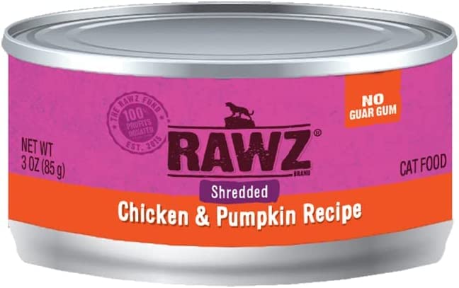 Rawz Natural Premium Canned Cat Wet Food Shredded -12 Pack Chicken Variety Bundle - 4 Flavors - (Chicken & Duck, Chicken & Liver, Chicken & Pumpkin, Chicken) with Hotspot Pets Food Bowl - (3oz Cans)