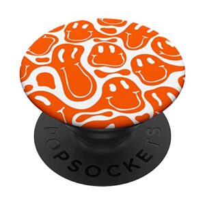 orange aesthetic white trippy liquid dripping smile face popsockets swappable popgrip