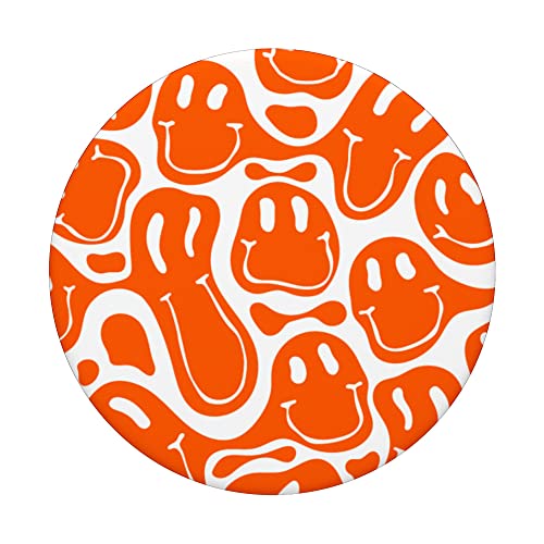 orange aesthetic white trippy liquid dripping smile face PopSockets Swappable PopGrip