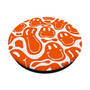 orange aesthetic white trippy liquid dripping smile face PopSockets Swappable PopGrip
