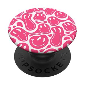 white aesthetic trippy pink liquid swirl dripping smile face popsockets swappable popgrip