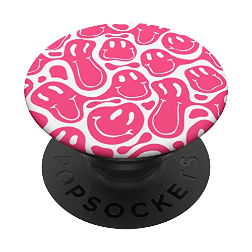 white aesthetic trippy pink liquid swirl dripping smile face PopSockets Swappable PopGrip