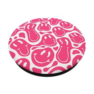 white aesthetic trippy pink liquid swirl dripping smile face PopSockets Swappable PopGrip