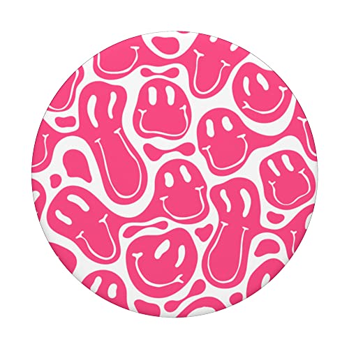 white aesthetic trippy pink liquid swirl dripping smile face PopSockets Swappable PopGrip