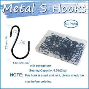 Beaneed Mini S Hooks for Hanging 50 Pack 1 Inch S Shaped Black S Hooks Plant Hooks Heavy Duty Backpack Hanger Ornament for Jewelry Key Ring Chain Hardware Pet Name Tag