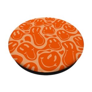 aesthetic orange trippy liquid dripping smile face PopSockets Standard PopGrip