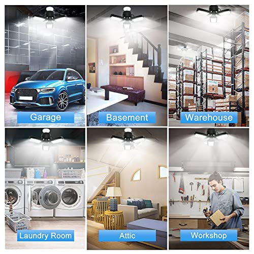 QiyuanLS Garage Light LED Garage Light 80W Led Garage Ceiling Lights with 3 Adjustable Panels Garage Lights Ceiling Led, E26/E27 LED Shop Lights for Garage, Workshop, Basement, Barn, Attic