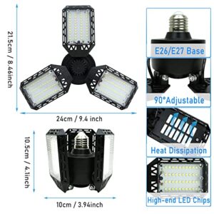 QiyuanLS Garage Light LED Garage Light 80W Led Garage Ceiling Lights with 3 Adjustable Panels Garage Lights Ceiling Led, E26/E27 LED Shop Lights for Garage, Workshop, Basement, Barn, Attic