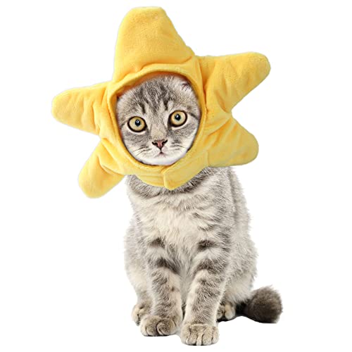 ANIAC Funny Cat Hat Yellow Starfish Small Dogs Cap Soft Star Shaped Puppy Headgear Halloween Pet Costume Warm Head Accessories for Rabbits Kitten Small Dogs (A)