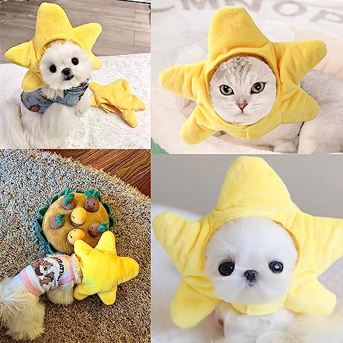 ANIAC Funny Cat Hat Yellow Starfish Small Dogs Cap Soft Star Shaped Puppy Headgear Halloween Pet Costume Warm Head Accessories for Rabbits Kitten Small Dogs (A)