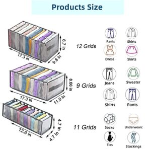 IrbingNii Clothes Organizer for Wardrobe Closet Jeans Pants Organizer Foldable Drawer Clothes Compartment Storage Box(Grey)