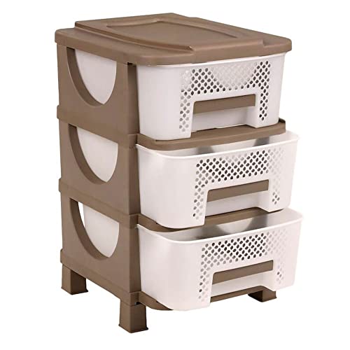 Homeplast Vesta Perforated Plastic 3 Drawer Home Storage Indoor/Outdoor Organizer Shelf Unit with Perforated and Ventilated Drawers, Beige