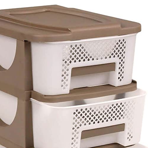 Homeplast Vesta Perforated Plastic 3 Drawer Home Storage Indoor/Outdoor Organizer Shelf Unit with Perforated and Ventilated Drawers, Beige