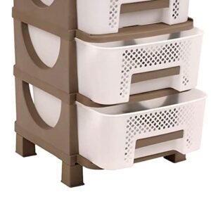 Homeplast Vesta Perforated Plastic 3 Drawer Home Storage Indoor/Outdoor Organizer Shelf Unit with Perforated and Ventilated Drawers, Beige