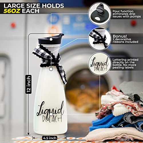 AMP Premier Products Decorative Laundry Detergent Dispenser Bottle - for Laundry Liquid Bleach, Soap, Fabric Softener - Light, Shatterproof Containers, Easy Pour Function - Laundry Room Organization