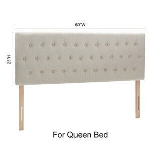 Kingfun Tbfit Tufted Upholstered Queen Size Bed Headboard in Modern Button Design, Adjustable Solid Wood Head Board, Premium Linen Fabric Padded Headboards in Bedroom (Beige, Queen)