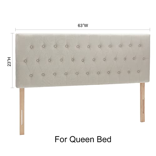 Kingfun Tbfit Tufted Upholstered Queen Size Bed Headboard in Modern Button Design, Adjustable Solid Wood Head Board, Premium Linen Fabric Padded Headboards in Bedroom (Beige, Queen)