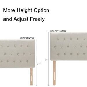 Kingfun Tbfit Tufted Upholstered Queen Size Bed Headboard in Modern Button Design, Adjustable Solid Wood Head Board, Premium Linen Fabric Padded Headboards in Bedroom (Beige, Queen)