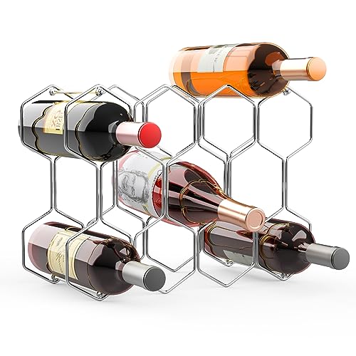 Buruis Countertop Wine Rack - 14 Bottle Wine Holder for Red White Wine Storage - Freestanding Metal Wine Rack - Small Tabletop Wine Rack - 3 Tier Modern Wine Bottle Holder (Silver)