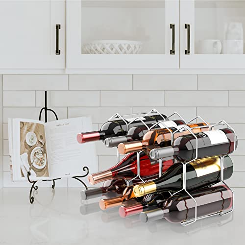 Buruis Countertop Wine Rack - 14 Bottle Wine Holder for Red White Wine Storage - Freestanding Metal Wine Rack - Small Tabletop Wine Rack - 3 Tier Modern Wine Bottle Holder (Silver)