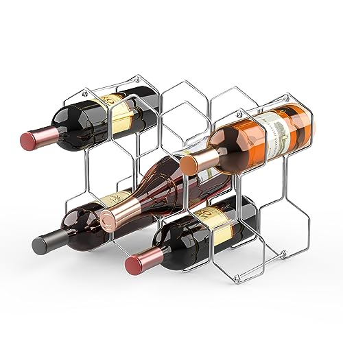 Buruis Countertop Wine Rack - 14 Bottle Wine Holder for Red White Wine Storage - Freestanding Metal Wine Rack - Small Tabletop Wine Rack - 3 Tier Modern Wine Bottle Holder (Silver)