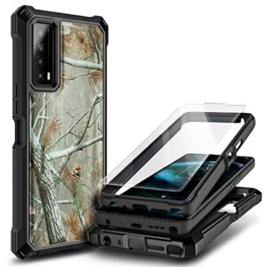 nznd case for tcl stylus 5g with tempered glass screen protector, full-body protective shockproof rugged bumper cover, impact resist durable phone case (camo)