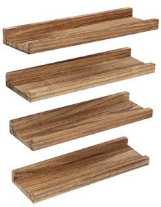 picture shelf with ledge,photo ledge shelves set of 4,rustic wood storage display shelves wall mounted for living room bedroom kitchen kids nursery photo frames book,home office decor 17 inch