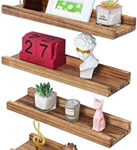 Picture Shelf with Ledge,Photo Ledge Shelves Set of 4,Rustic Wood Storage Display Shelves Wall Mounted for Living Room Bedroom Kitchen Kids Nursery Photo Frames Book,Home Office Decor 17 Inch