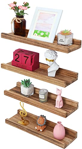 Picture Shelf with Ledge,Photo Ledge Shelves Set of 4,Rustic Wood Storage Display Shelves Wall Mounted for Living Room Bedroom Kitchen Kids Nursery Photo Frames Book,Home Office Decor 17 Inch