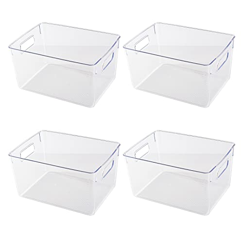 Aedericoe Clear Plastic Storage Bins 4pcs Large Clear Bin for Organizing Kitchen Pantry Storage Shelves Closet Organizers Under Sink Storage Containers